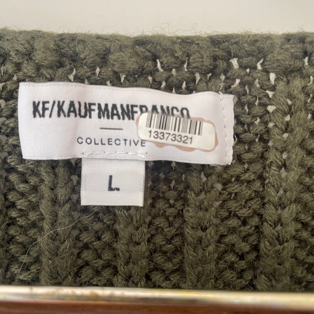 KF/KaufmanFranco Collective Olive Cable Knit Sweater Size Large High Low Wool - Picture 4 of 8